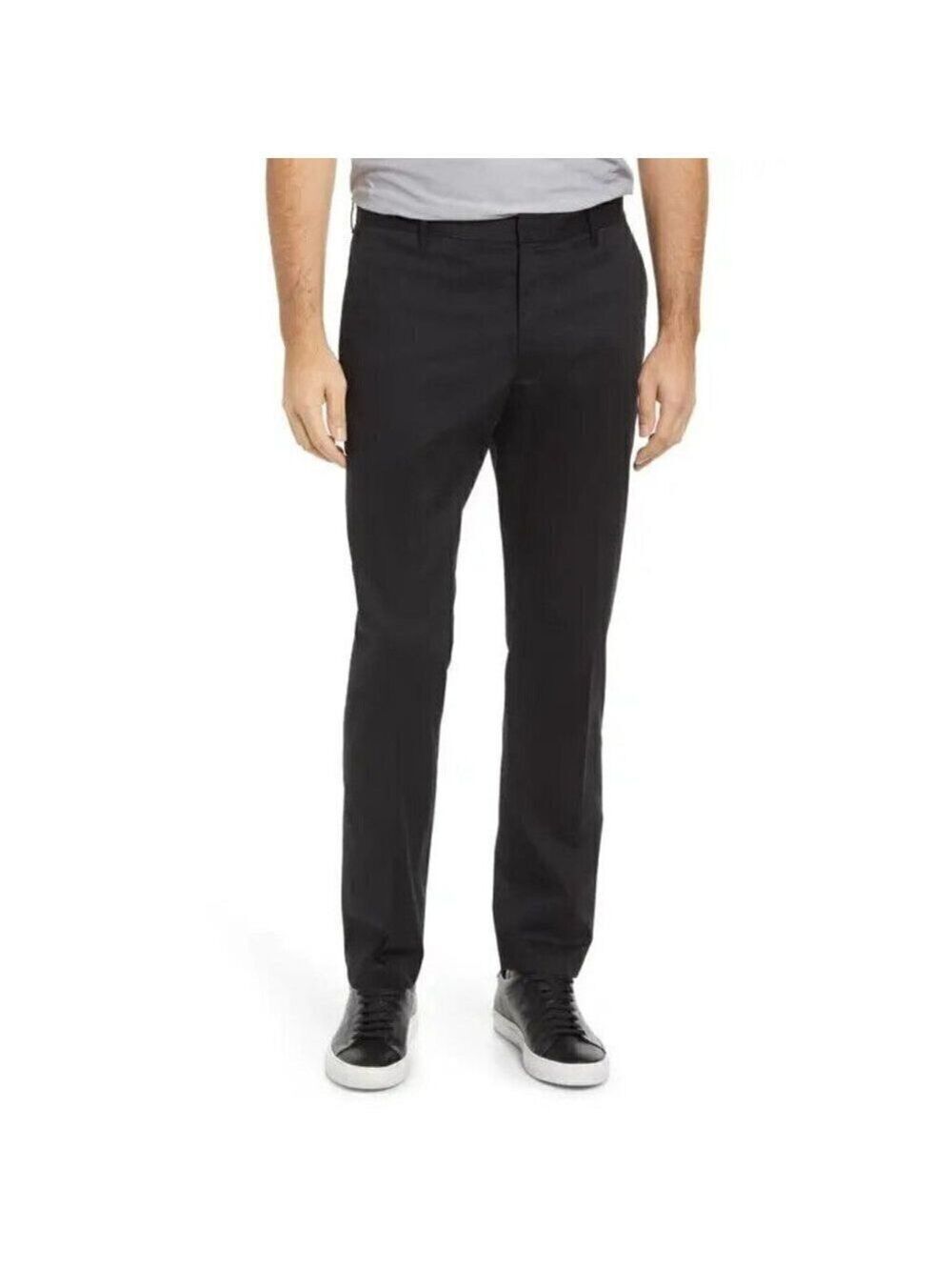NORDSTROM Bnwot Tech-Smart Trim Fit Pants Trousers Black Chinos Flat Front.